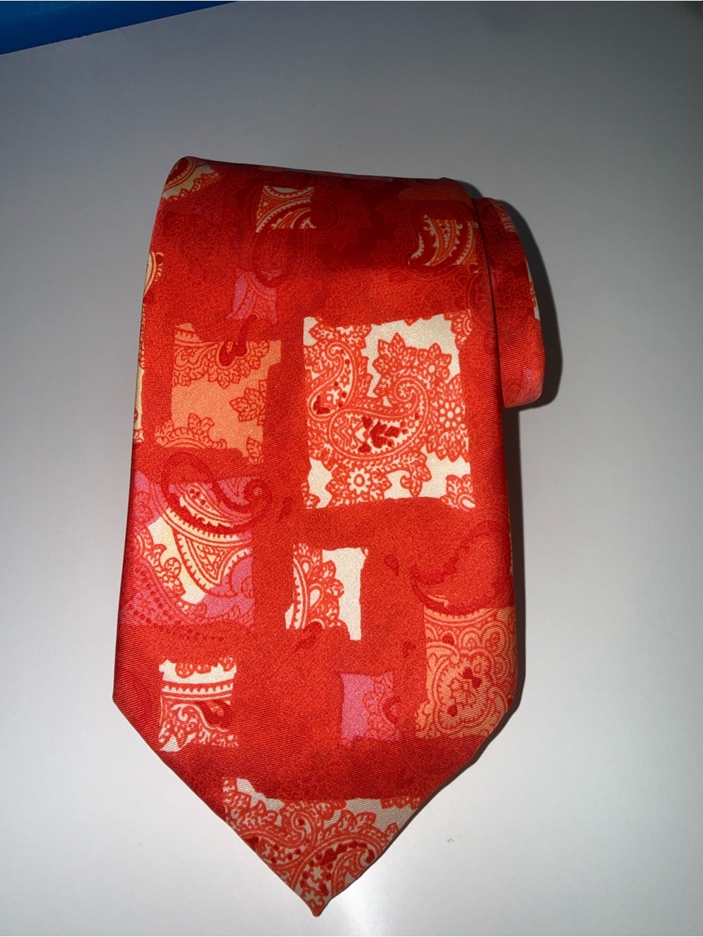 Vintage Lanvin Paris Red Silk Paisley Patchwork Tie Geometric Corporate Sleek